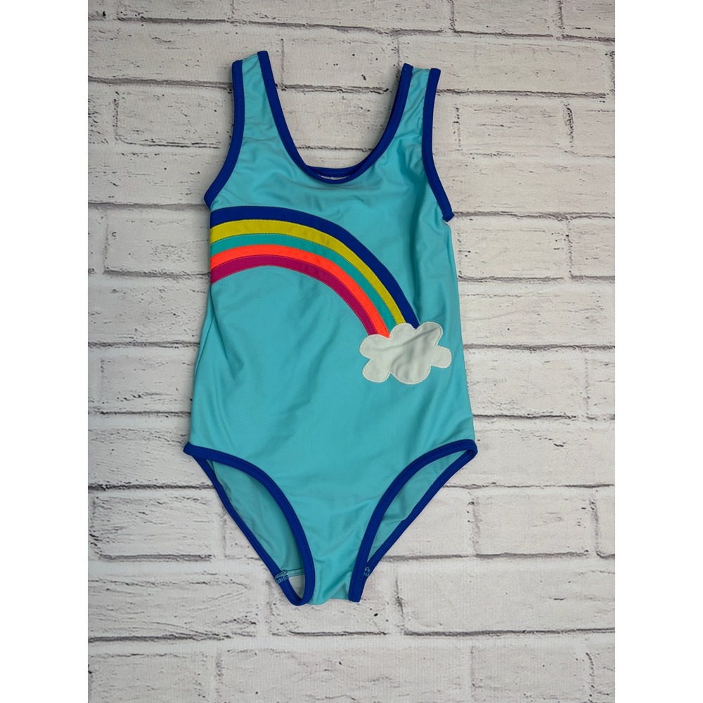 Mini Boden Girls Turquoise Blue Rainbow Cloud One Piece Swimsuit Size 5-6Y